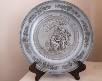 Vintage Embossed Pewter Plate, Four Seasons Summer Pewter Plate, Pewter Display Plate, Pewter Wall Plate