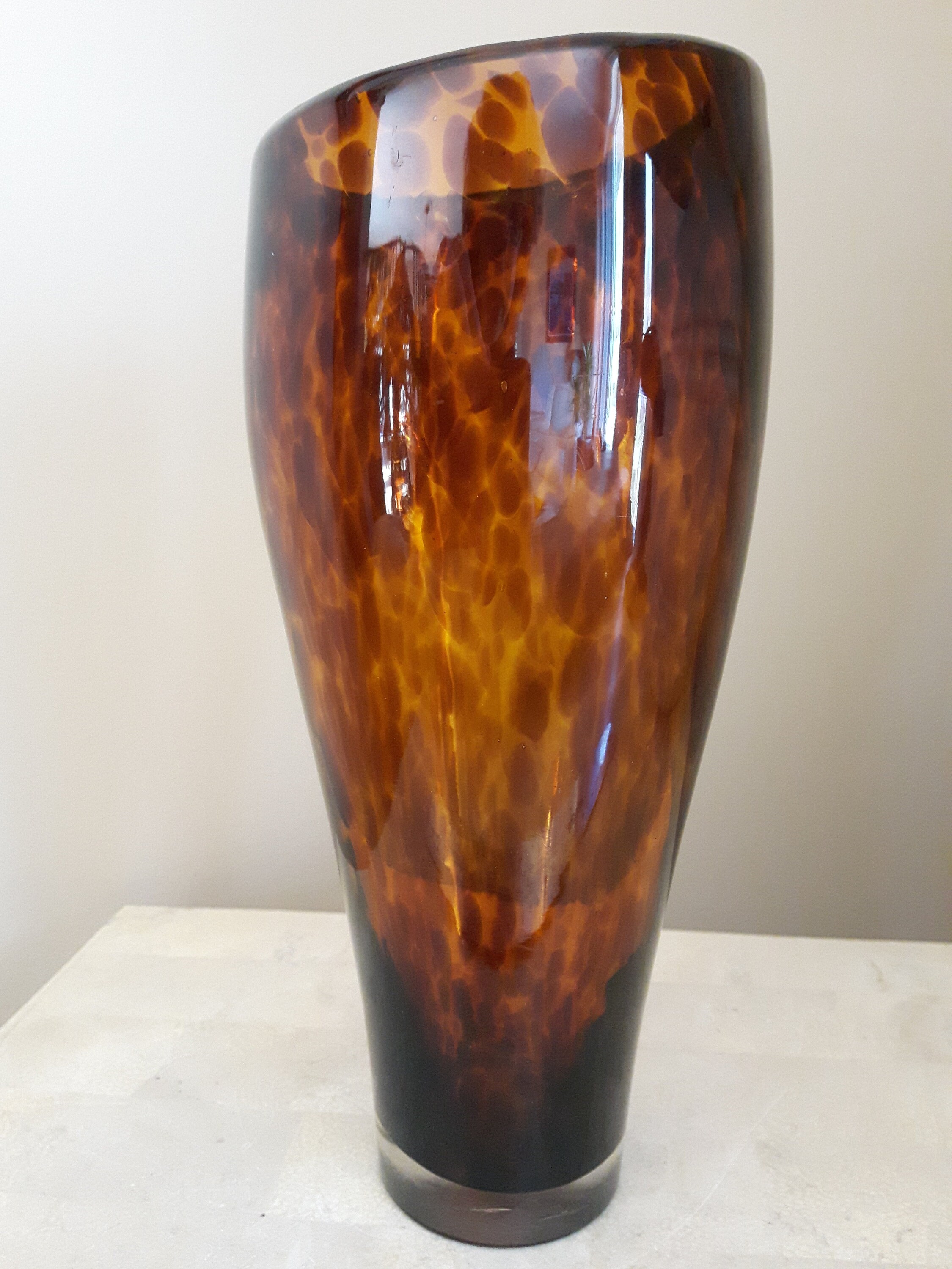 Spatter Glass Brown Blown Art Glass Vase Leopard Print Blown Etsy