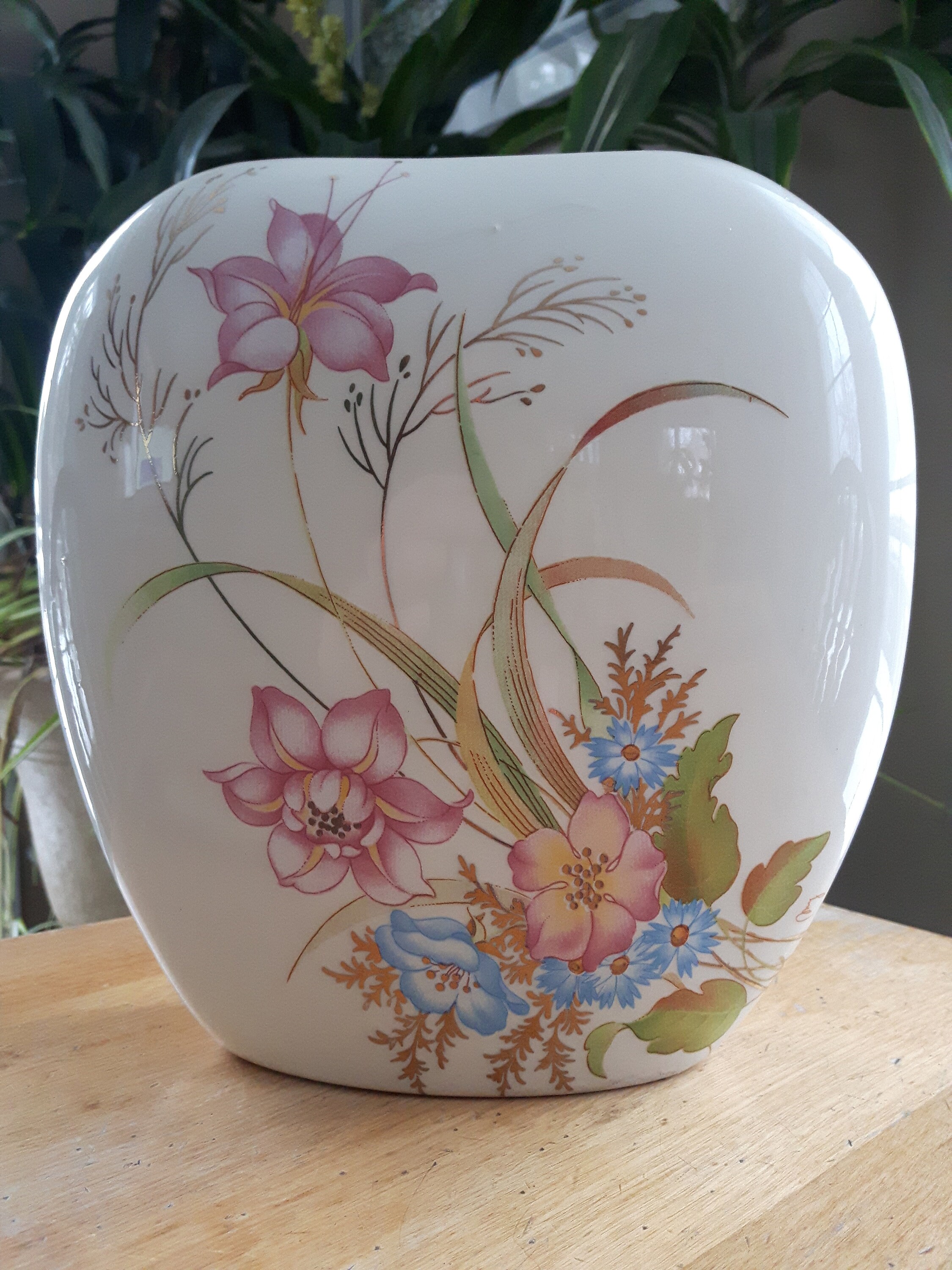 Vintage Thin Oval Ceramic Floral Vase Large Flat Oval Ceramic Etsy