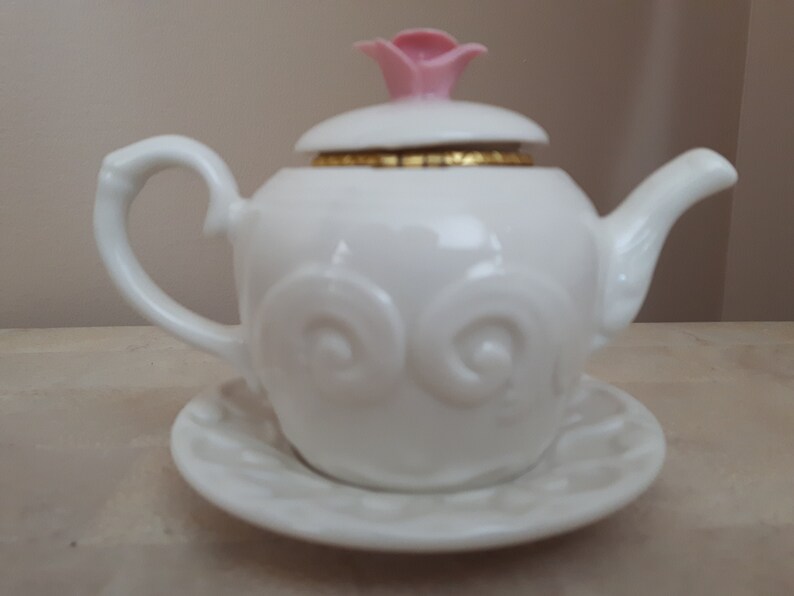 Porcelain Trinket Dish Hinged Keepsake Box Miniature China Teapot Teapot Trinket Pot