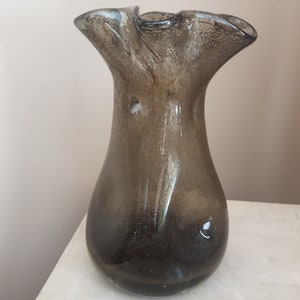 Hand Blown Bubble Glass Vase, Heavy Pinched Vase Hand Blown Glass Vase with Ruffled Top, Hand Blown Art Glass