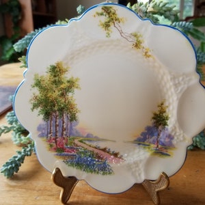 Aynsley Bone China Scalloped Plate, Bluebell Time Side Plate, Bluebell Time Dessert Plate Aynsley Bone China Blue Trim
