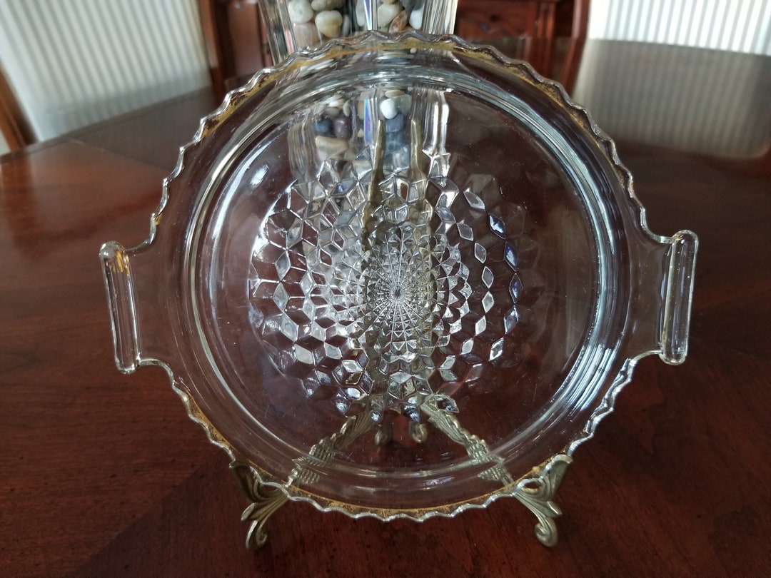 Vintage Glass Serving Tray With Handles Cubist Etsy