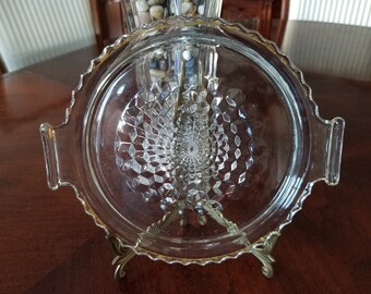 Vintage Jeannette Glass Serving Tray with Handles, Cubist Jeannette Glass Small Serving Tray, Depression Glass Tray