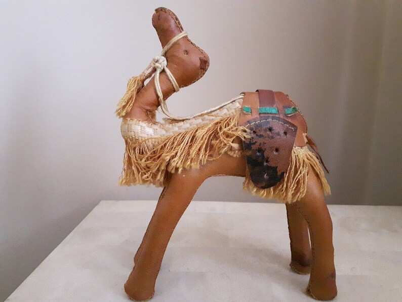 Vintage Trio of Leather Camel Figurines Leather Souvenir Camels Egyptian Camel Figurines Stuffed Leather Camel Hand Made Leather Camel