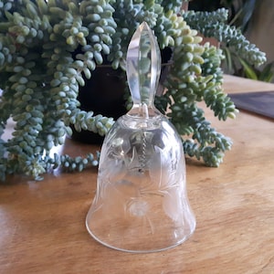 Vintage Crystal Bell, Etched Glass Crystal Bell