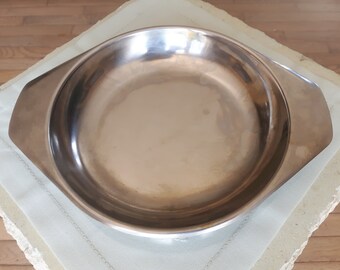 Vintage 18/8 Stainless Steel Flat Bowl Made in Denmark, Two Handled Stainless Steel Dish, Danish Shallow Dish