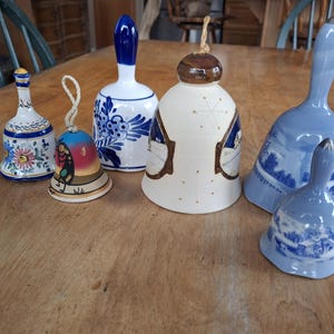 Lot of Seven Pottery Bells, Vintage Bells
