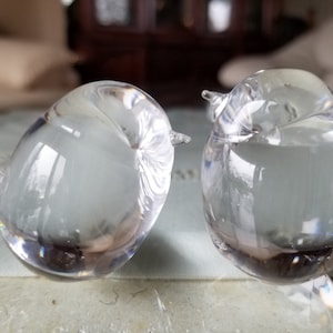 Paire de presse-papiers oiseaux en verre soufflé, petits oiseaux en verre soufflé, tourtereaux en verre, presse-papiers en verre