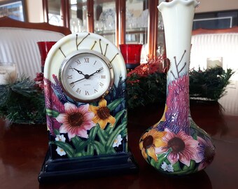 Sandizell Dresden ヴィンテージマントル時計　フローラル Dresden Design Sandizell Porcelain Clock Table Clock -mercedes