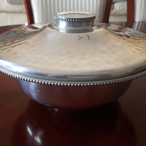 Vintage B W Buenilum Hammered Aluminum Covered Serving Dish, Decorative Dish, Made in USA