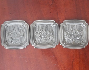 Vintage Kassack Pewter Coasters, Set of 3 Pewter Coasters, Kassack Zinn Made in Germany