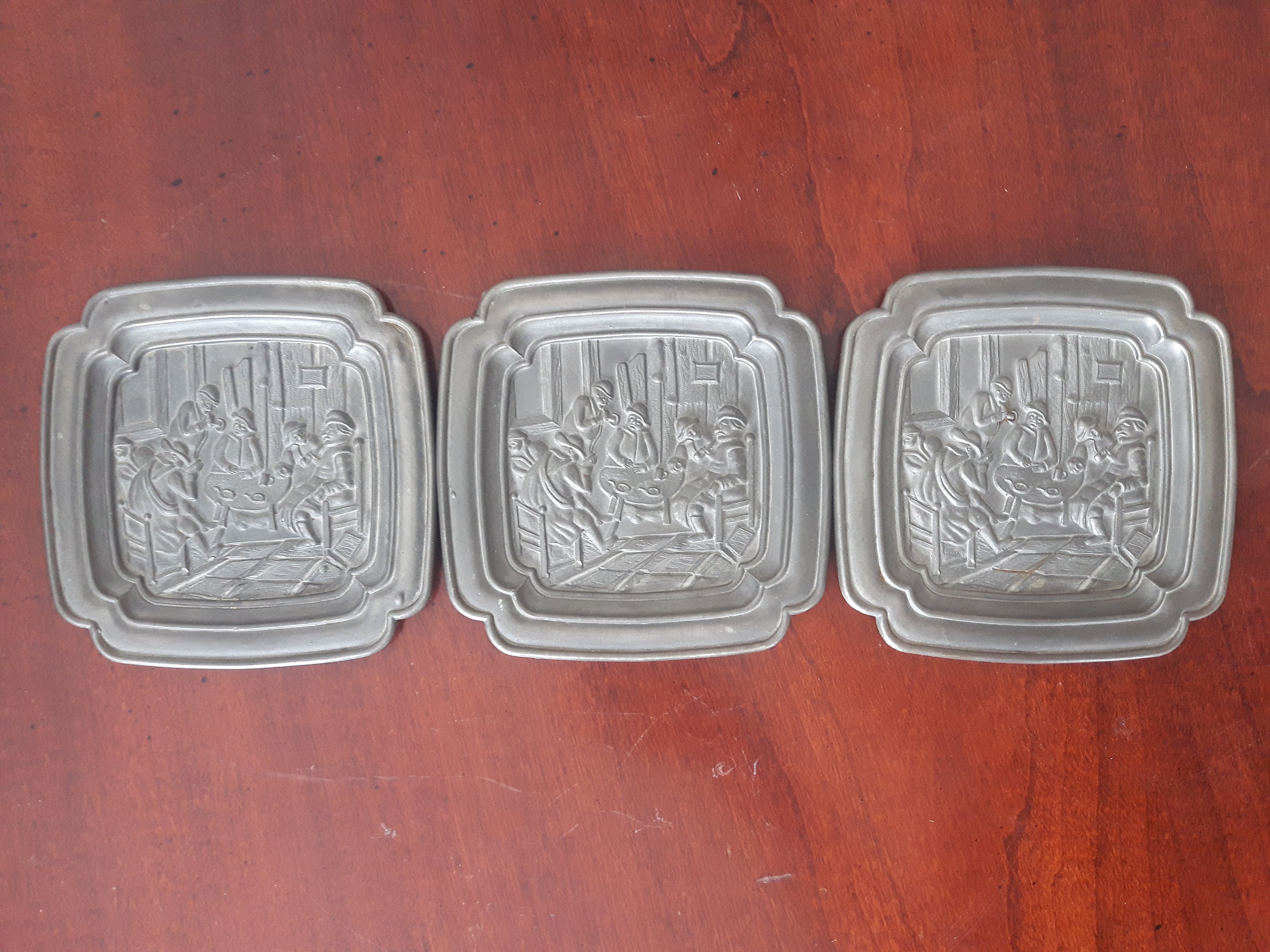 Vintage Kassack Pewter Coasters, Set of 3 Pewter Coasters, Kassack