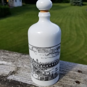 Vintage Altenkunstadt Porcelain Decanter Bottle, German Porcelain Stoppered Bottle, Frankfurt Souvenir Porcelain Bottle