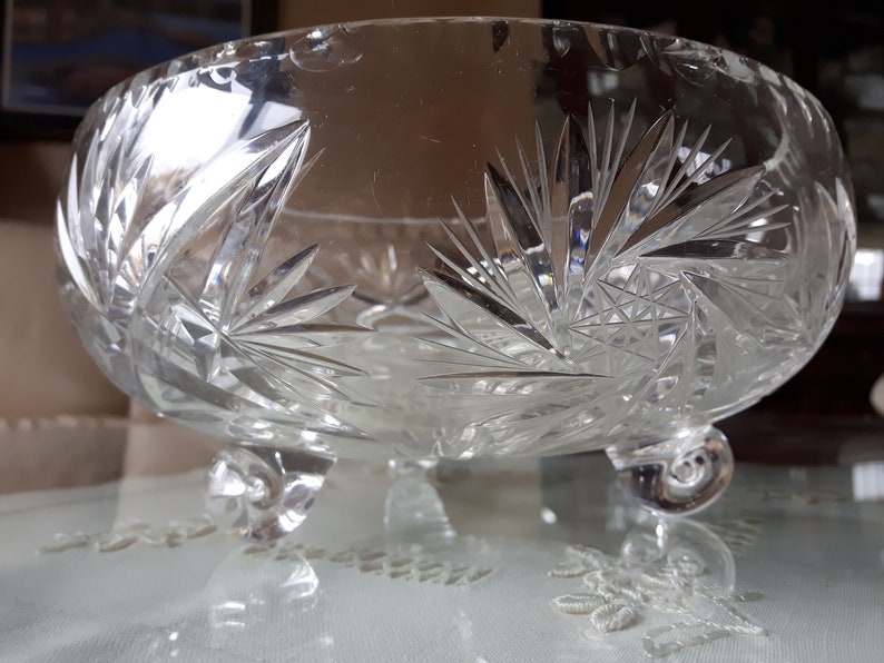 Lead Crystal Footed Pinwheel Bowl Hand Cut Boho Crystal Etsy