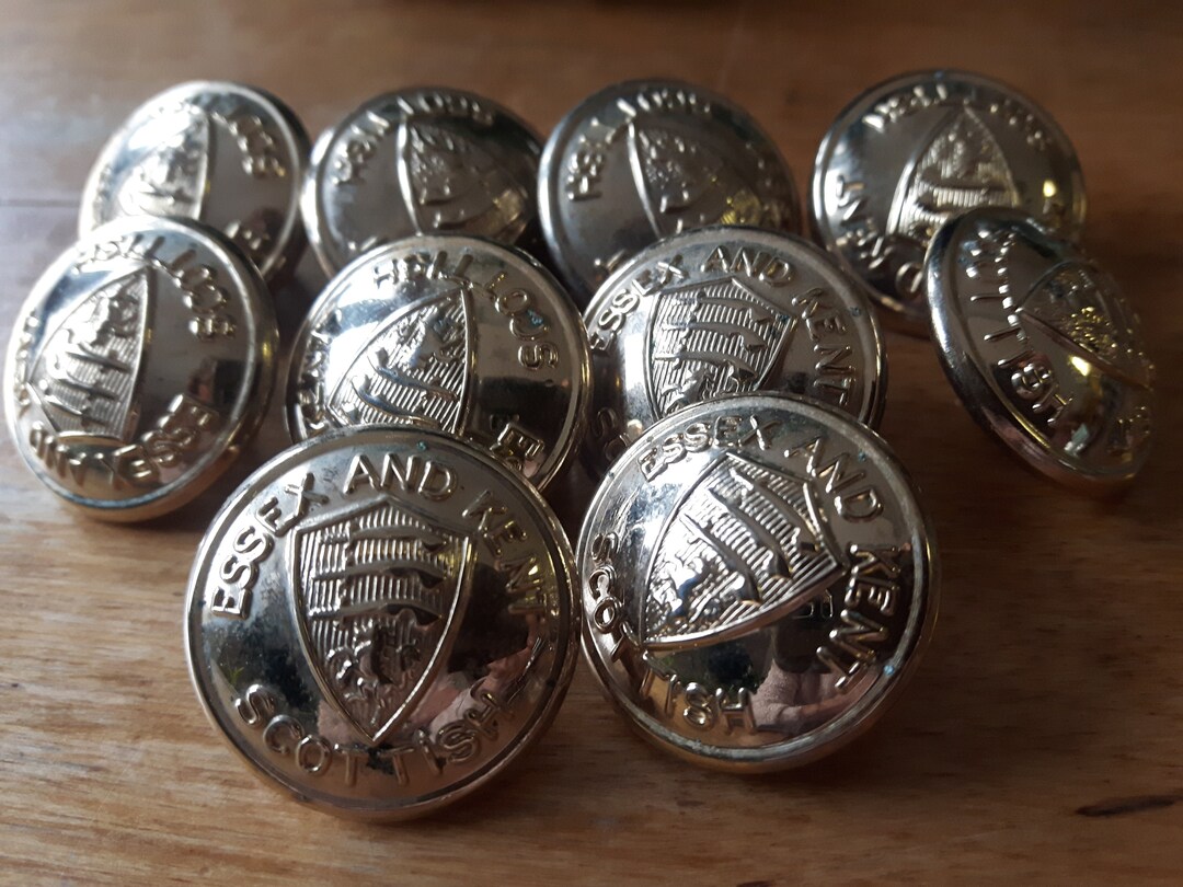 Military Brass Buttons Set of 10 Essex and Kent Scottish Etsy