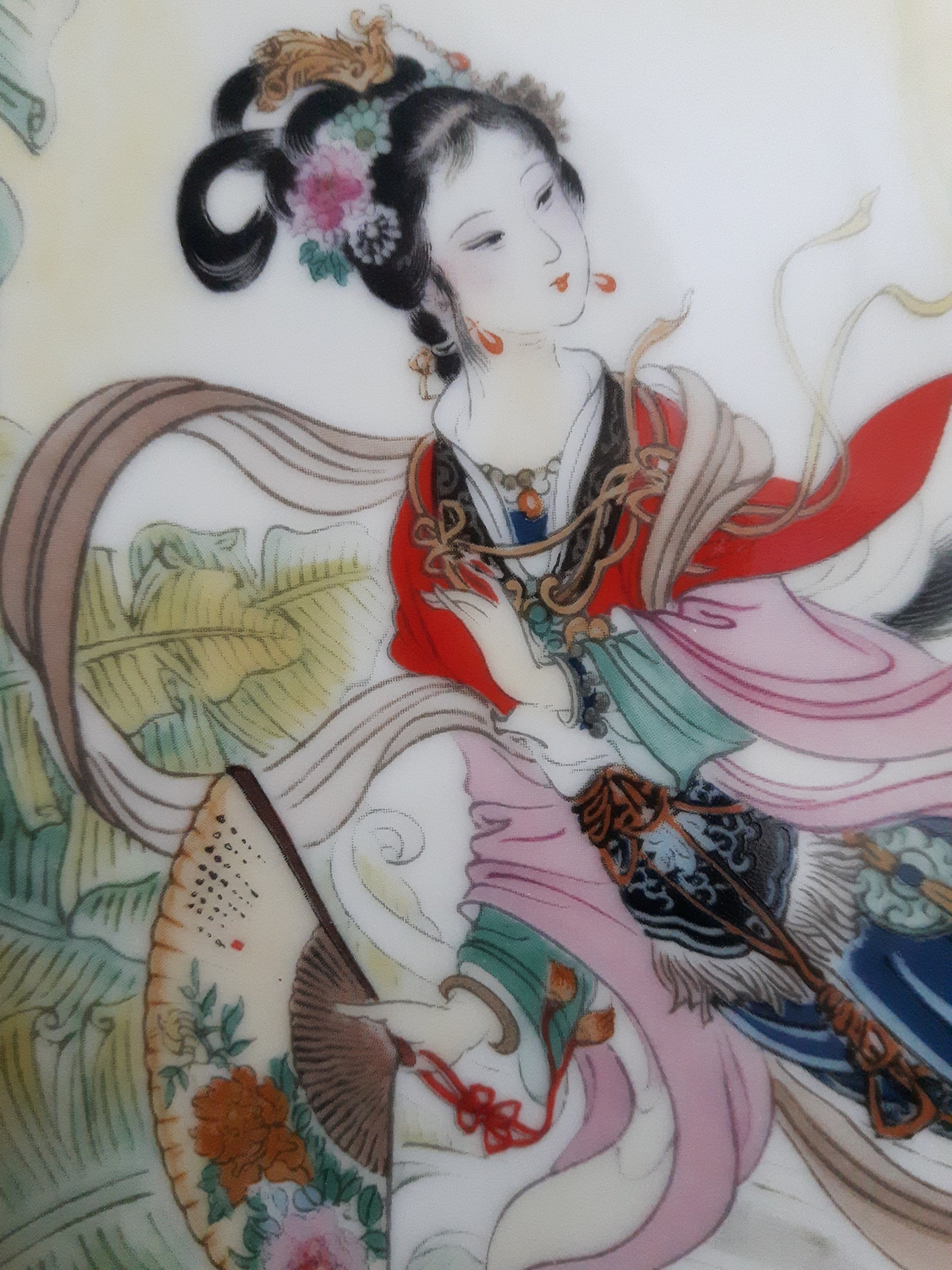 希少 粉彩人物瓷板 中国 古美術〈紅楼夢》モチーフ ラジャ姫