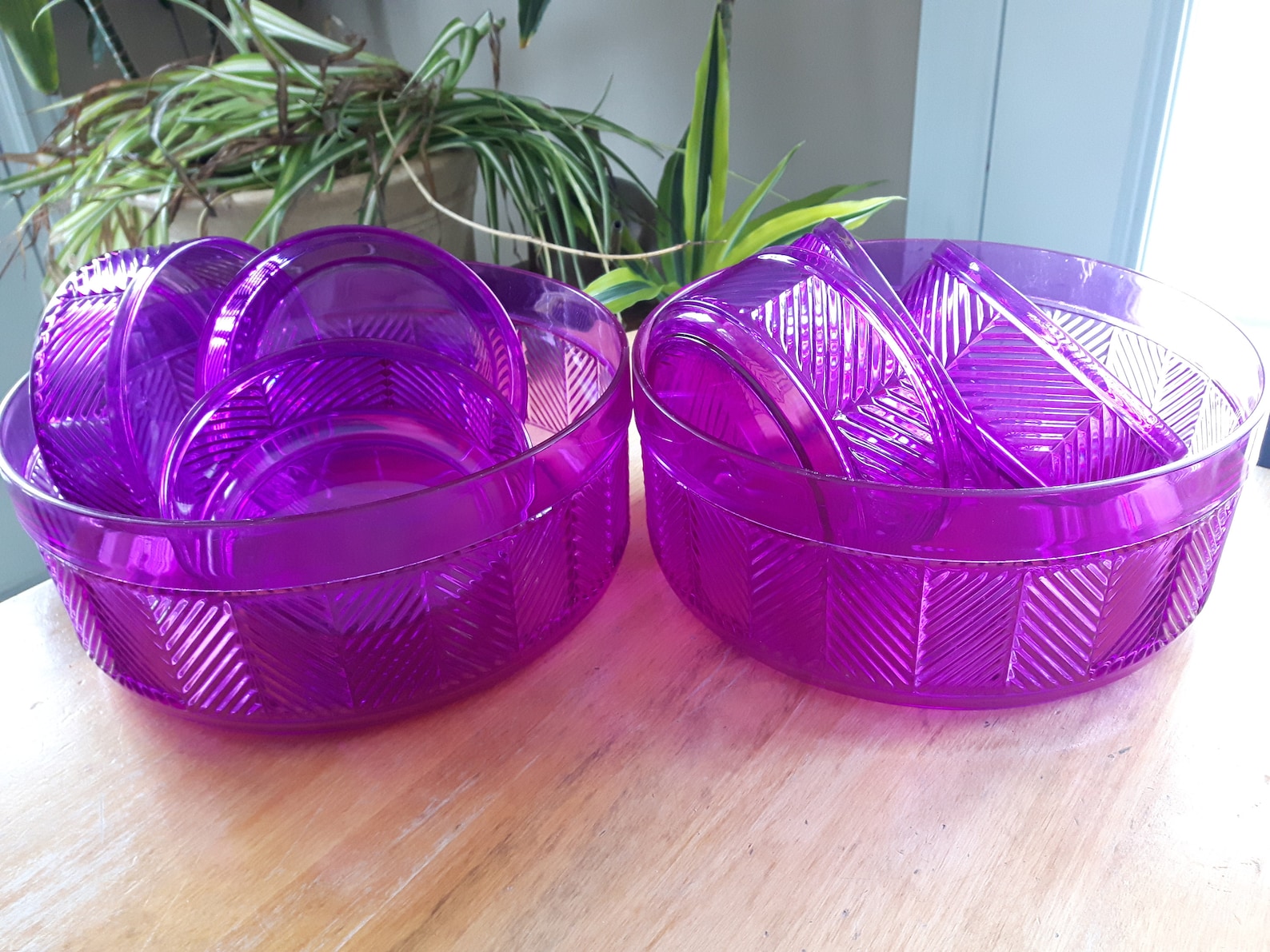 Vintage Purple Acrylic Bowl Set Plastic Picnic Bowls Made in Etsy