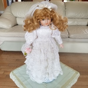 Vintage Porcelain Bride Doll, Porcelain Wedding Doll, 1980s Bridal Doll, Display Doll