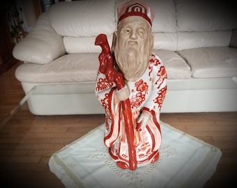 Vintage Kutani Ware Deus Japonês da Longevidade, Figura de Porcelana Kutani de Jurojin, Estátua de 14,75 Polegadas Deus Jurojin