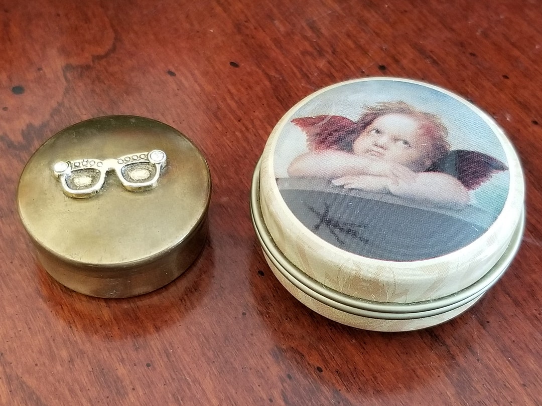 Vintage Brass Pill Box Metal Pill Box With Angel Pair Etsy