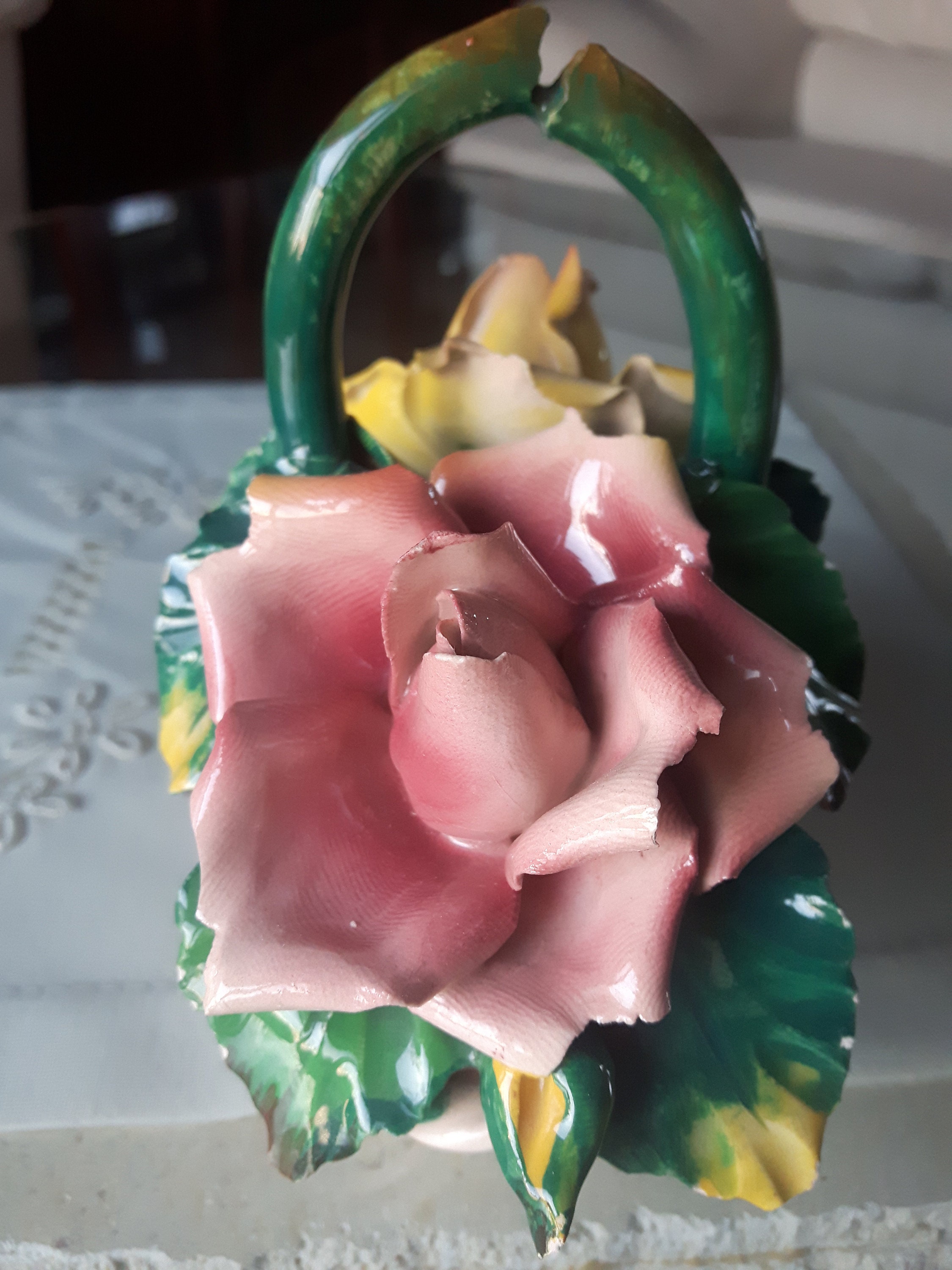 Porcelain Flower Basket with Roses Made in Italy Porcelain Etsy