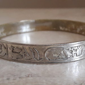 Sterling Silver Bangle Bracelet, Egyptian Hieroglyphics Silver Bracelet image 7