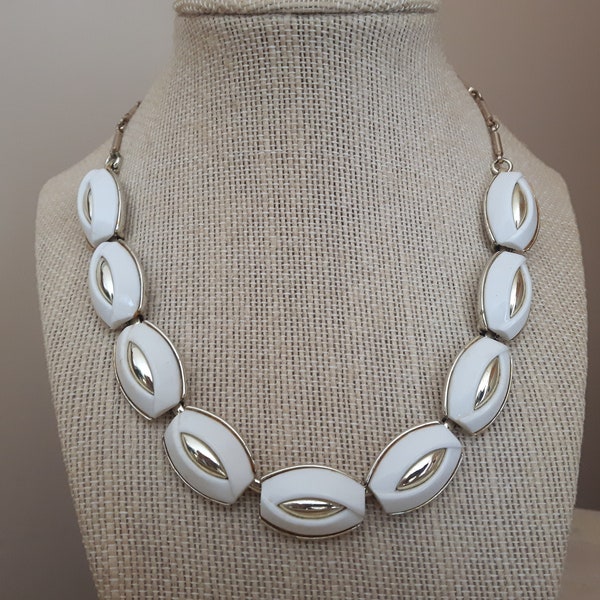 Vintage Coro Necklace, Signed Coro White Lucite and Gold Tone Necklace, Vintage Adjustable Length Coro Necklace