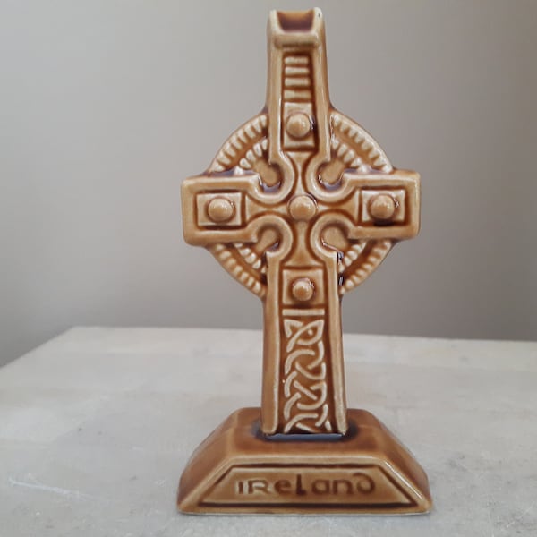 Vintage Ceramic Celtic Cross, Souvenir of Ireland Ceramic Cross, Pottery Cross