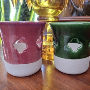 Vintage Scandinavian Porcelain Tealight Holders, Pair Votive Candle Holders, Glazed Pottery Candle Holders