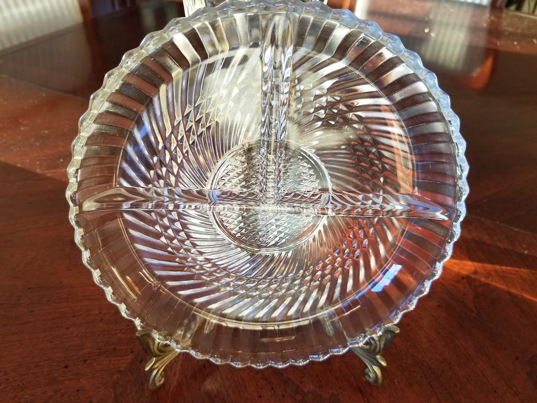 Libbey Ribbed Glassware Vintage Libbey Glass Divided Dish, Ribbed Bottom Glass Sectional Dish ...