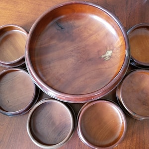 Vintage Wood Salad Bowl Set, Large Salad Bowl with 6 Small Bowls