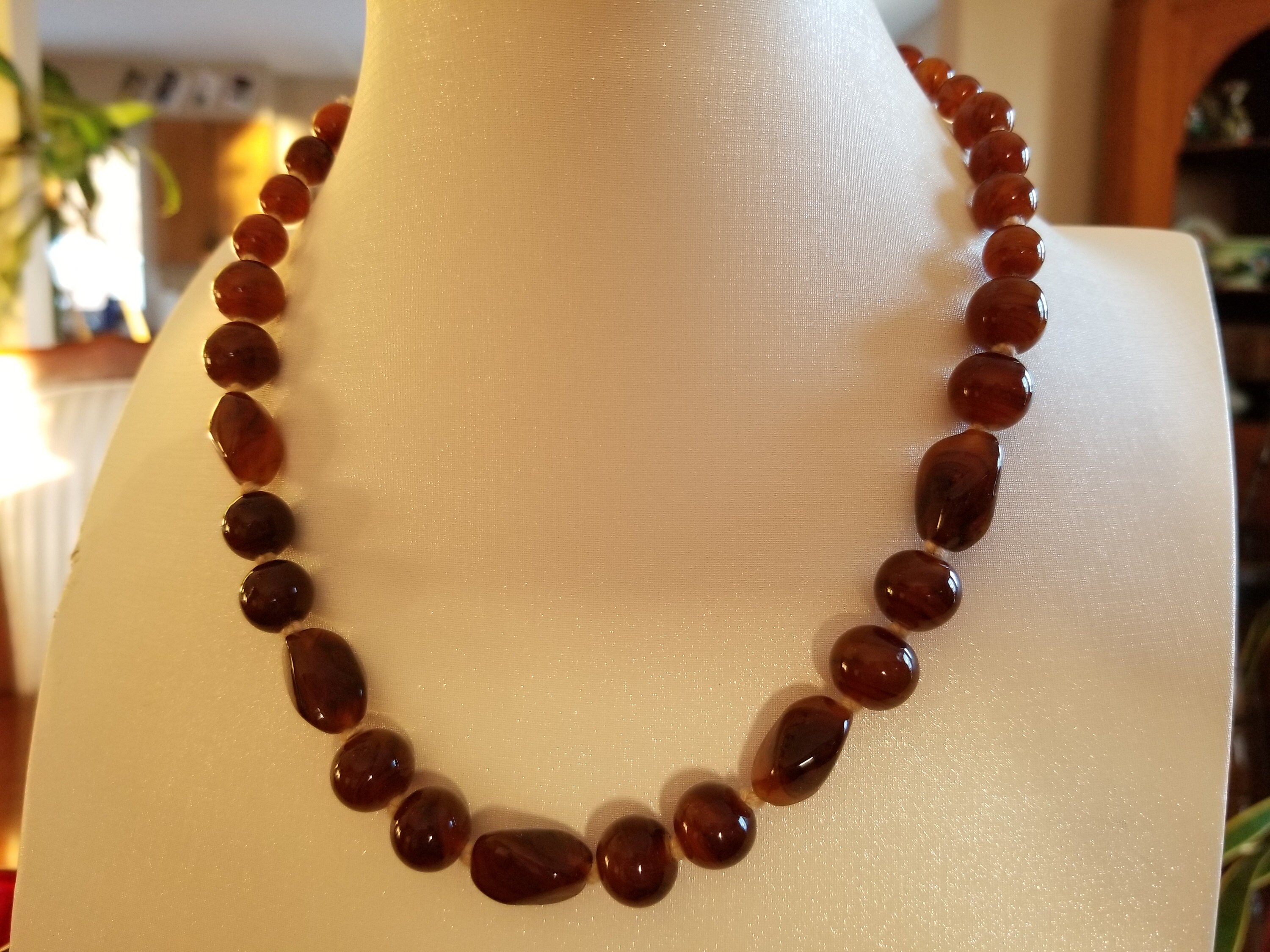 Collier Perles De Verre Marron Vintage - Ras Du Cou - Occasion