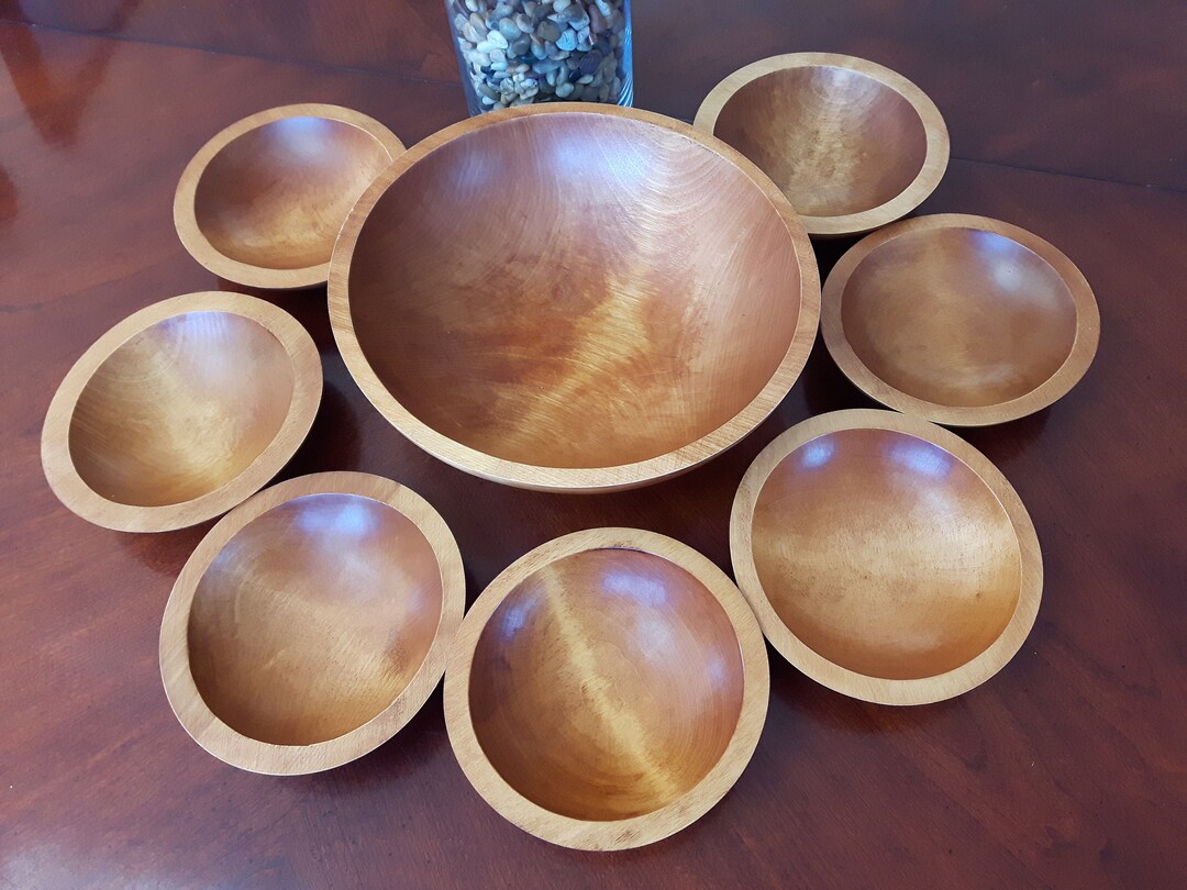 Vintage 8 Piece Salad Bowl Set, Baribocraft Wood Salad Bowl Set Made in ...