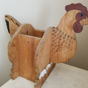 Vintage Holz Hahn Pflanzgefäß, Holz, Huhn Utensilienhalter, Vintage Henne Holzkiste von Hölzerne Dreams Ltd