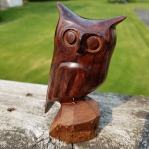 Carved Ironwood Owl, Hand Carved Owl Sculpture, Wood Owl Figurine