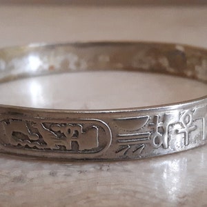 Sterling Silver Bangle Bracelet, Egyptian Hieroglyphics Silver Bracelet image 3