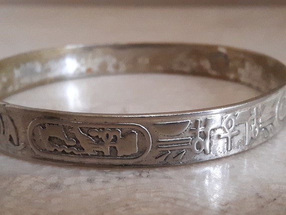 Sterling Silver Bangle Bracelet, Egyptian Hierogl… - image 3