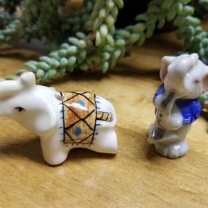 Miniature Elephant Figurines, Vintage Miniature Porcelain Elephants, Elephant Playing Saxophone, Collectible Miniature Elephants