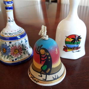 Vintage Collectible Bells, Set of 3 Souvenir Decorative Bells, Colourful Collectible Display Bells, Souvenir Bells