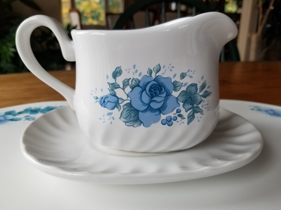 Corelle Coordinates Blue Velvet Roses Gravy Boat With Drip Etsy