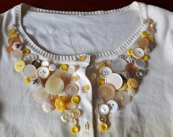 Vintage Ombre Yellow Cardigan with Button Decorations, Shades of Yellow Button Down Cardigan with Tons of Buttons