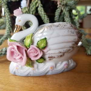 Porcelain Swan Planter Made in Occupied Japan, Vintage Bone China Swan