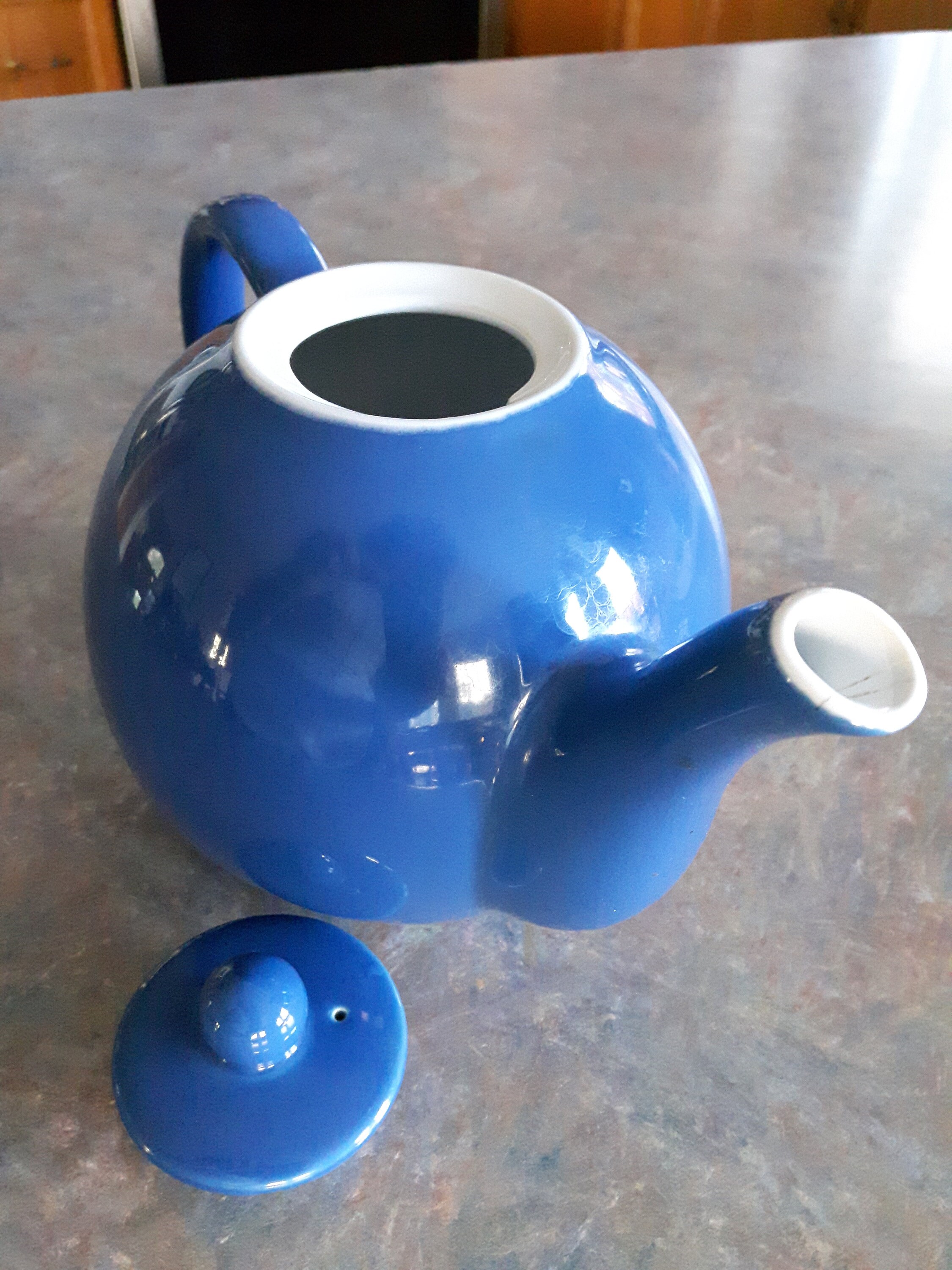 Vintage Ceramic Round Teapot Pot Bellied Blue Teapot With Etsy