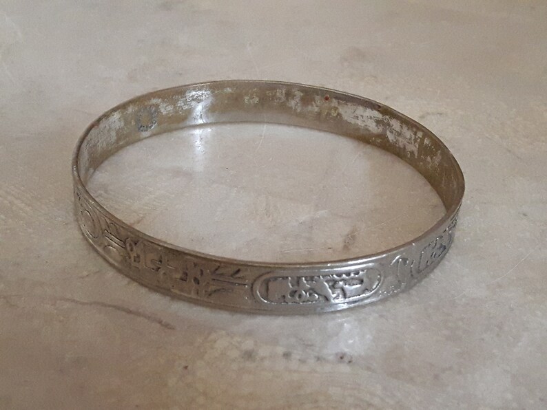 Sterling Silver Bangle Bracelet, Egyptian Hieroglyphics Silver Bracelet image 6