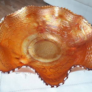 Footed Carnival Glass Dish, Ruffled Carnival Glass Dish, Marigold Carnival Glass