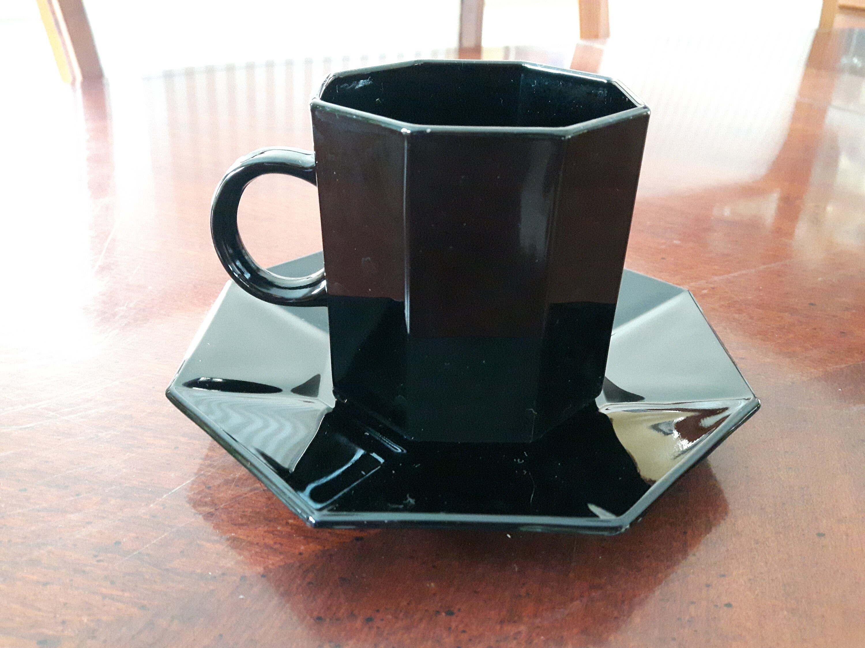 Set of 6 Luminarc Black Octagonal Cups and Saucers Made in Etsy