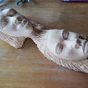 Carved Wood Wall Mask with Double Heads, Two Headed Hand Carved Mask Wall Hanging, Vintage Wood Mask, Two Faced Mask