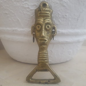 Vintage Brass Tiki Head Bottle Opener, Brass Bottle Opener
