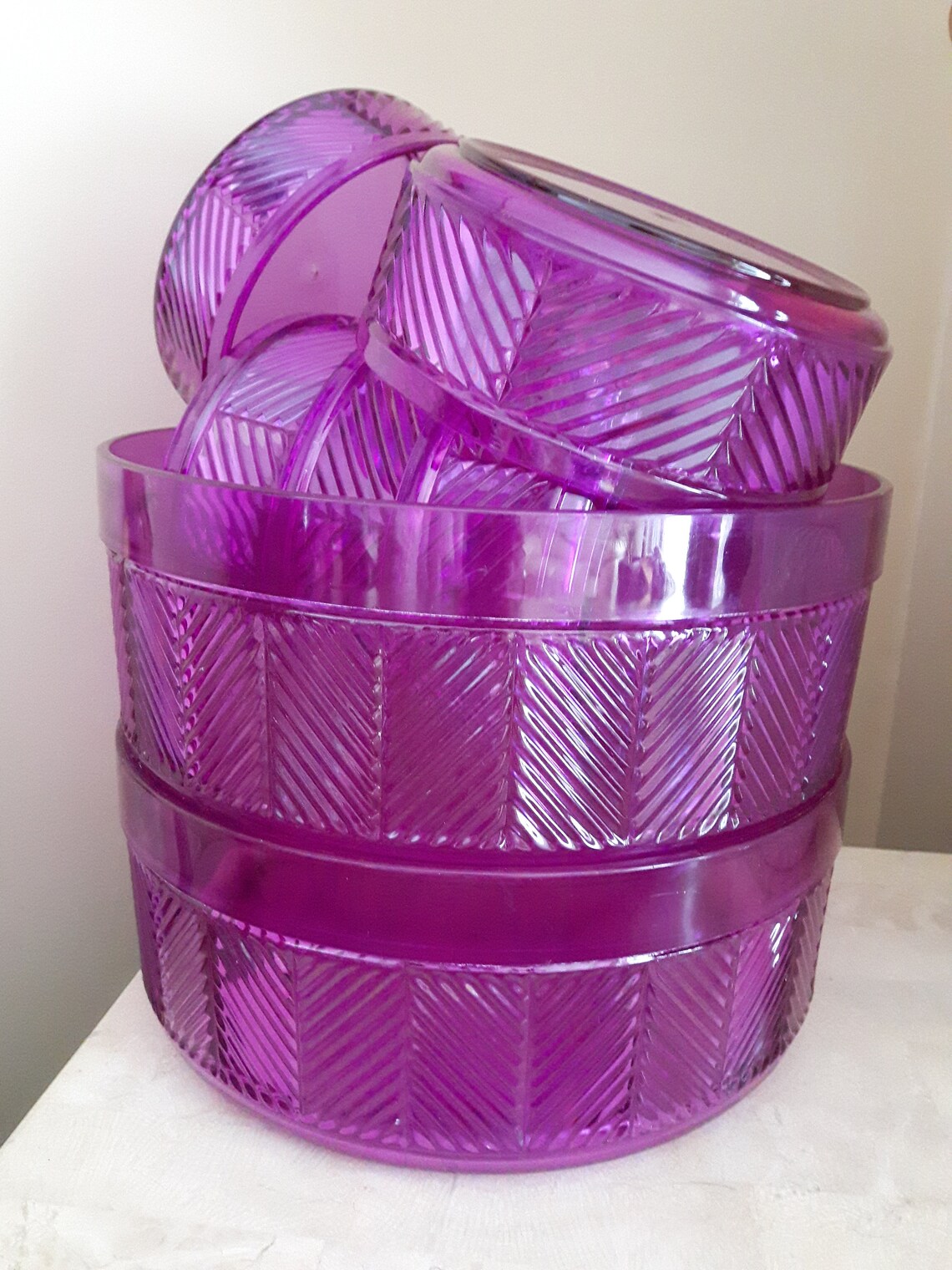 Vintage Purple Acrylic Bowl Set Plastic Picnic Bowls Made in Etsy